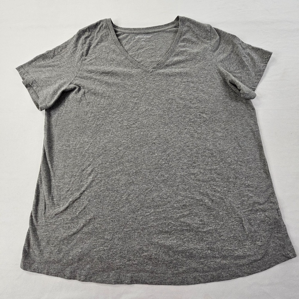 Woman Within Gray Short Sleeve V-Neck T-Shirt Women's L 18/20